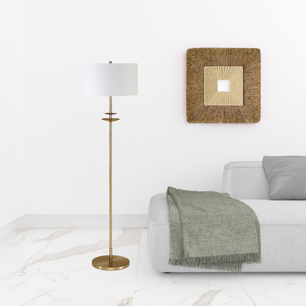 Brass Traditional Shaped Floor Lamp With White Frosted Glass Drum Shade By Homeroots | Floor Lamps | Modishstore - 2