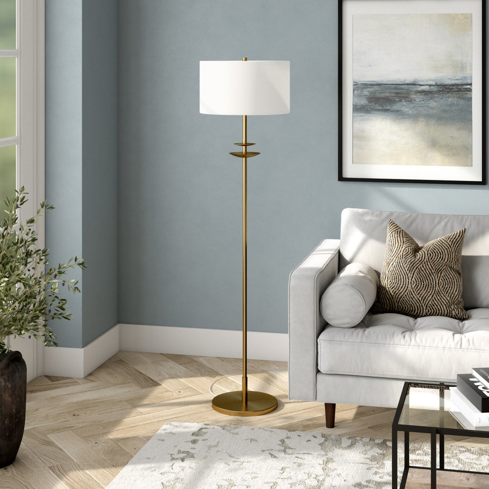 Brass Traditional Shaped Floor Lamp With White Frosted Glass Drum Shade By Homeroots | Floor Lamps | Modishstore - 5