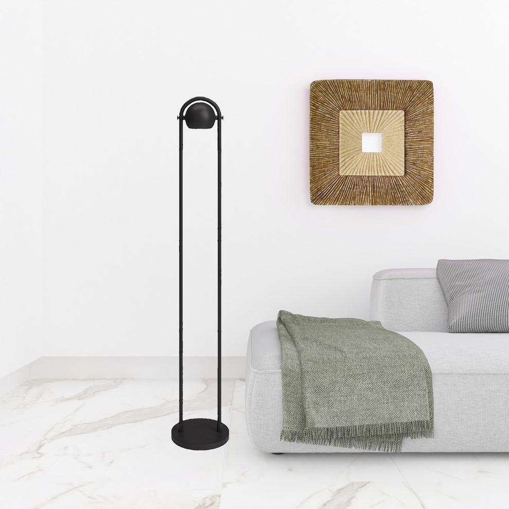 Black Column Floor Lamp With Black Globe Shade By Homeroots | Floor Lamps | Modishstore - 4