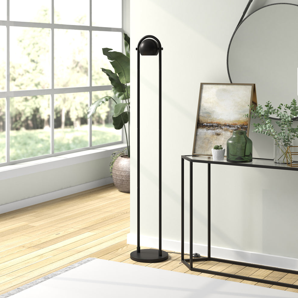 Black Column Floor Lamp With Black Globe Shade By Homeroots | Floor Lamps | Modishstore - 6