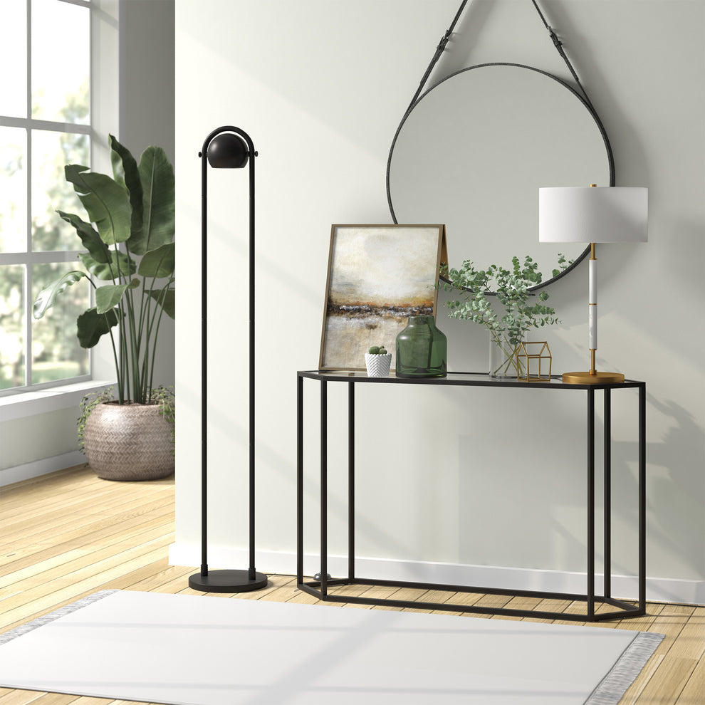 Black Column Floor Lamp With Black Globe Shade By Homeroots | Floor Lamps | Modishstore - 7