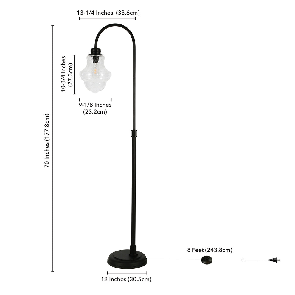 Black Arched Floor Lamp With Clear Seeded Glass Empire Shade By Homeroots | Floor Lamps | Modishstore - 4