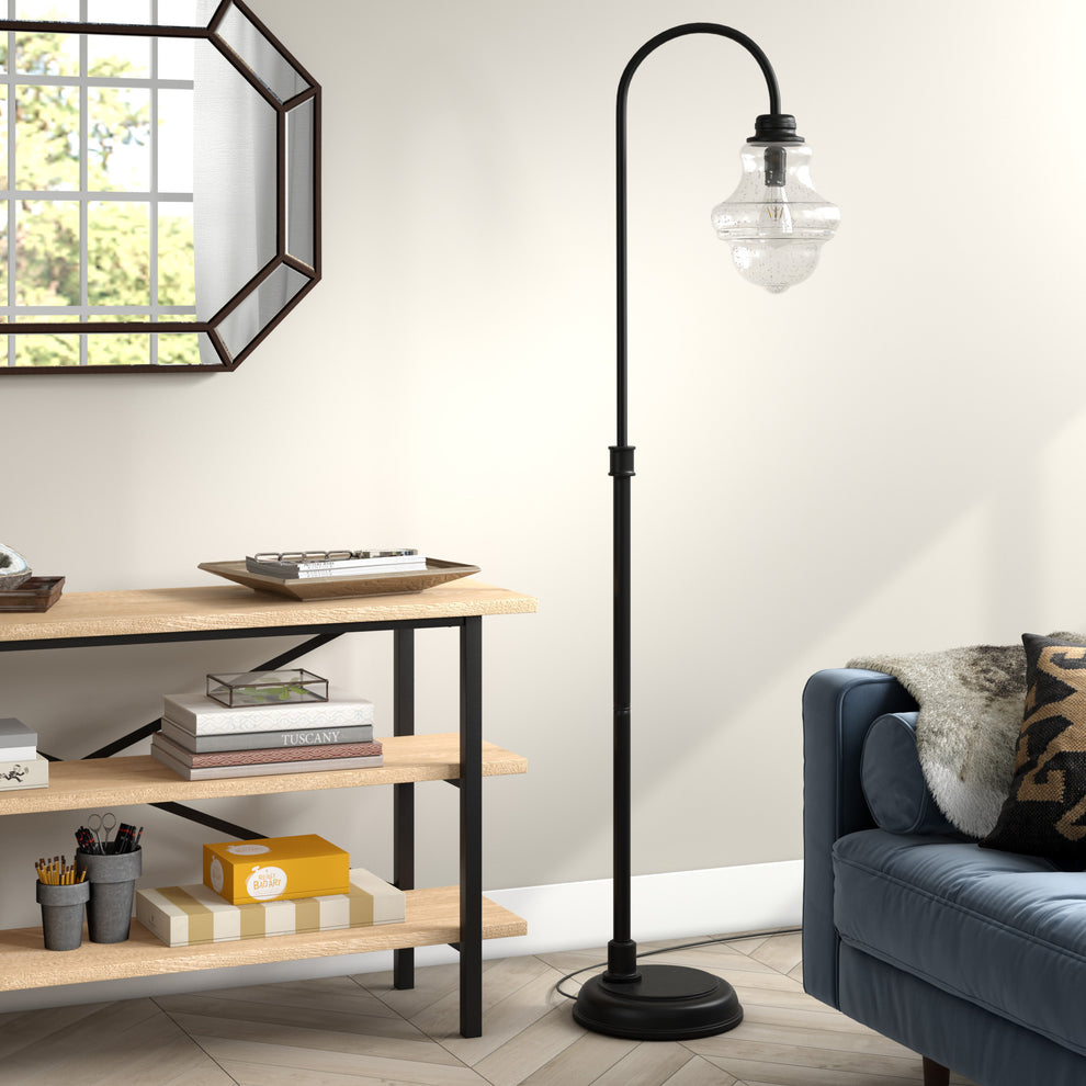 Black Arched Floor Lamp With Clear Seeded Glass Empire Shade By Homeroots | Floor Lamps | Modishstore - 2