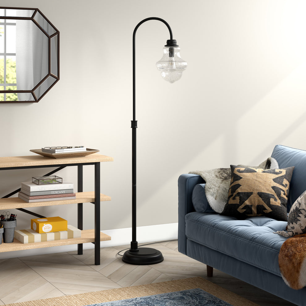 Black Arched Floor Lamp With Clear Seeded Glass Empire Shade By Homeroots | Floor Lamps | Modishstore - 3