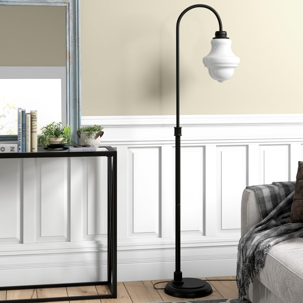 Black Arched Floor Lamp With White Frosted Glass Empire Shade By Homeroots | Floor Lamps | Modishstore - 5