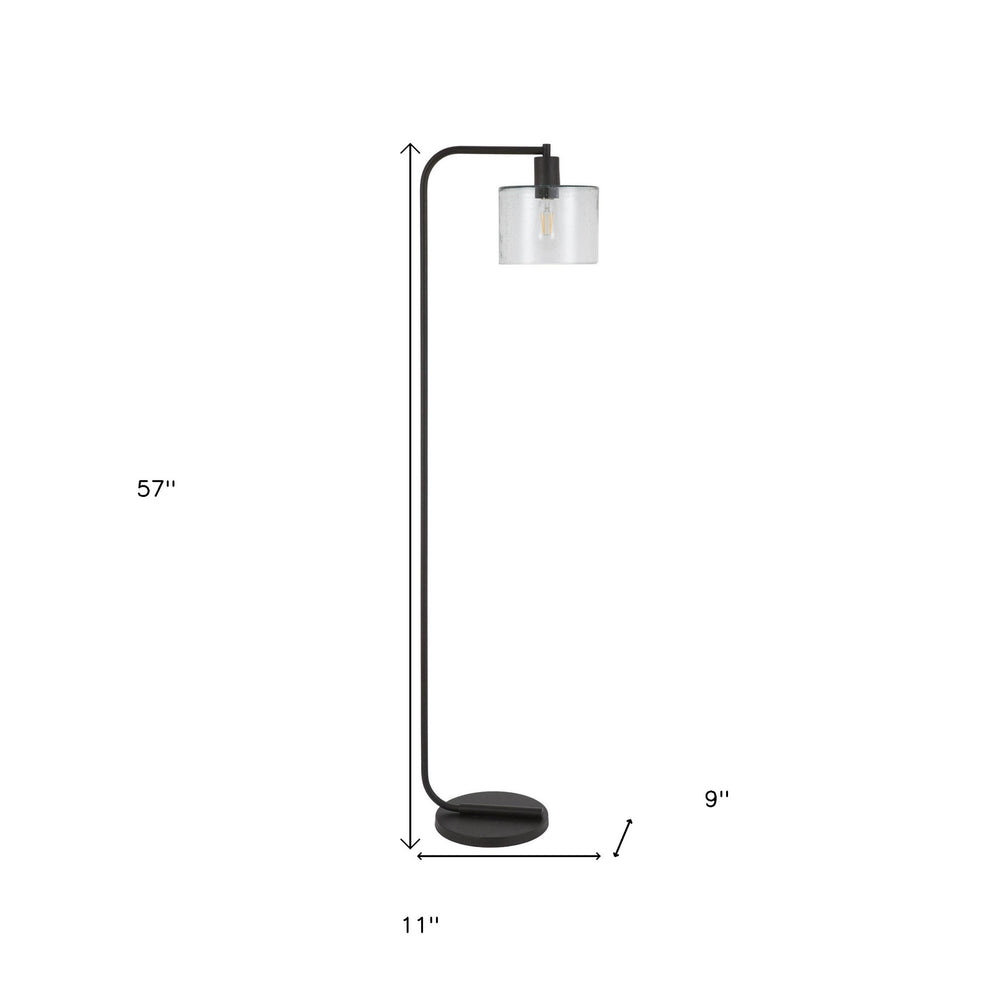 Black Arched Floor Lamp With Clear Seeded Glass Drum Shade By Homeroots | Floor Lamps | Modishstore - 2