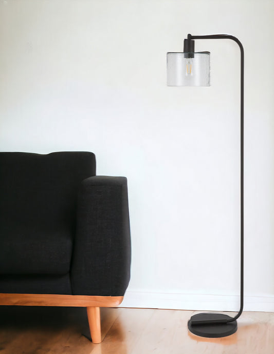 Black Arched Floor Lamp With Clear Seeded Glass Drum Shade By Homeroots | Floor Lamps | Modishstore - 1