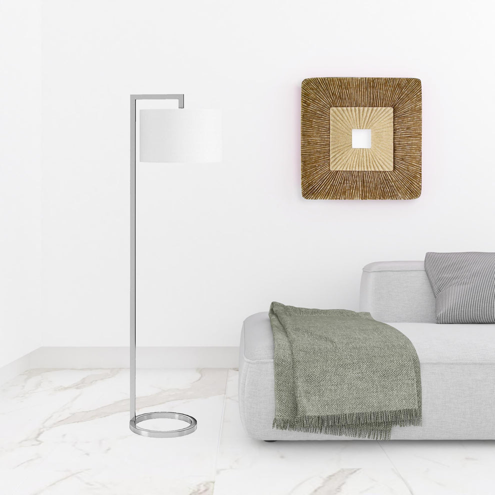 Nickel Traditional Shaped Floor Lamp With White Frosted Glass Drum Shade By Homeroots | Floor Lamps | Modishstore - 2