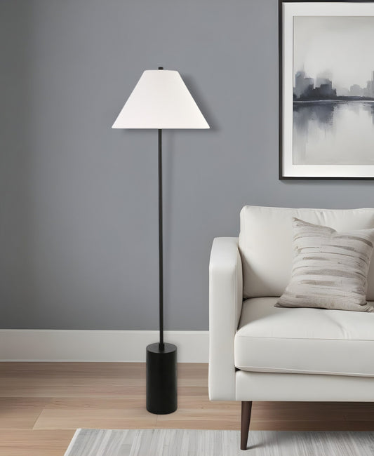 Black And White Floor Lamp With White Fabric Empire Shade By Homeroots | Floor Lamps | Modishstore - 1