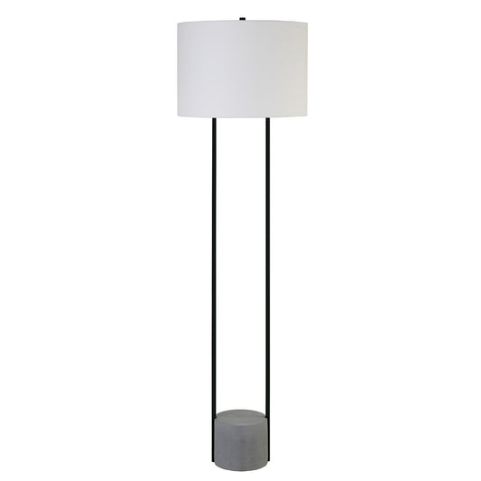 Black Column Floor Lamp With White Frosted Glass Drum Shade By Homeroots | Floor Lamps | Modishstore - 1