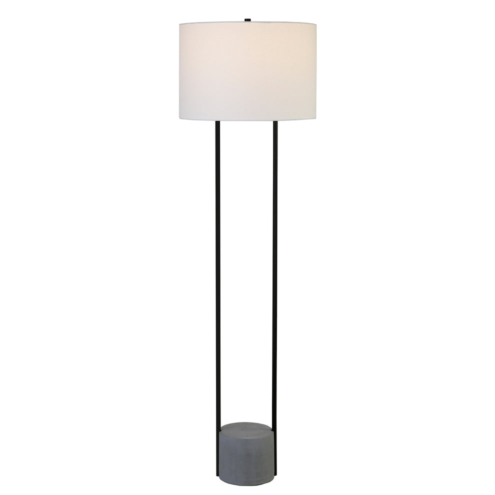 Black Column Floor Lamp With White Frosted Glass Drum Shade By Homeroots | Floor Lamps | Modishstore - 3