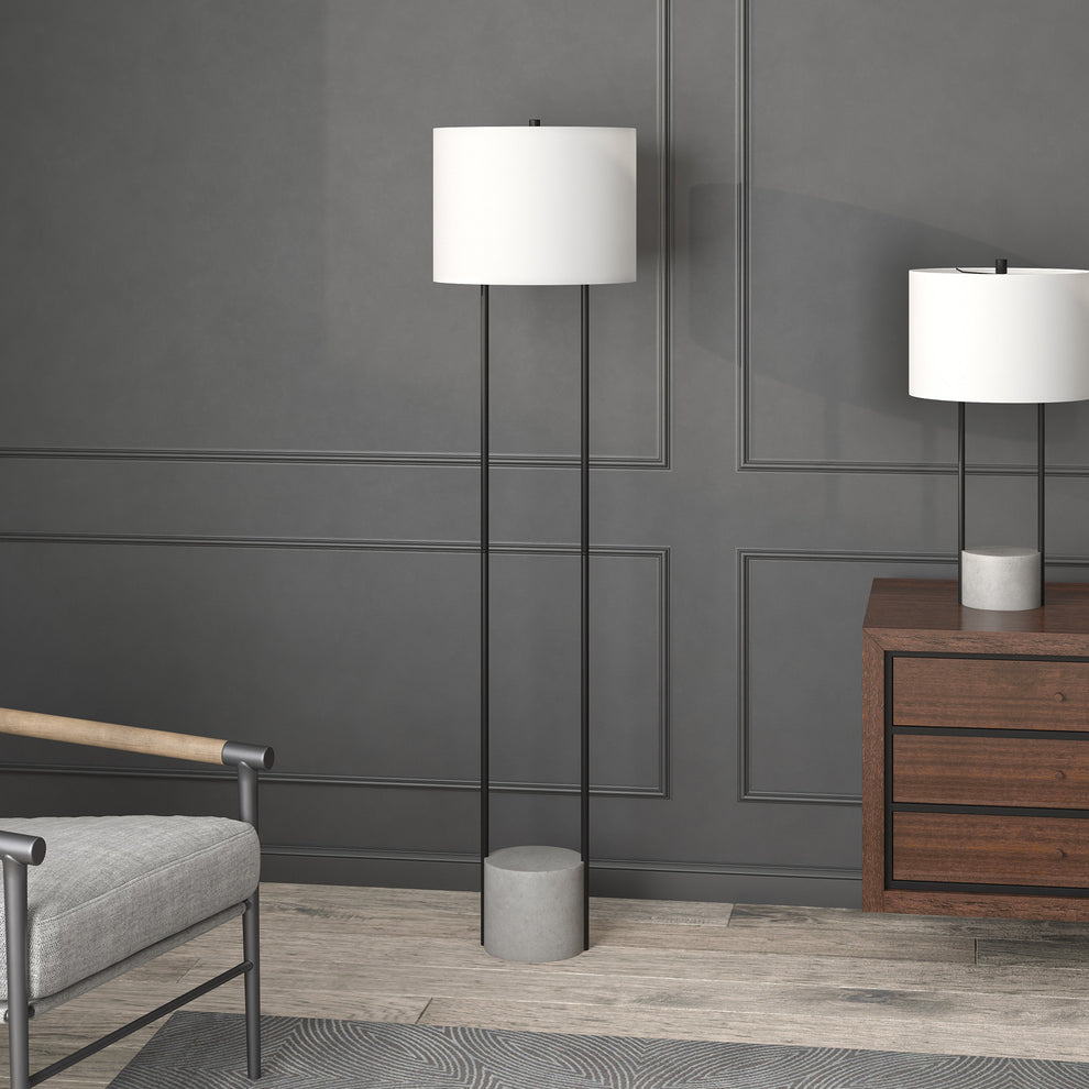 Black Column Floor Lamp With White Frosted Glass Drum Shade By Homeroots | Floor Lamps | Modishstore - 4
