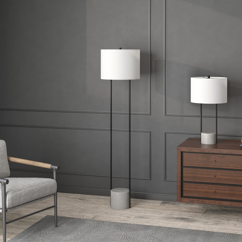 Black Column Floor Lamp With White Frosted Glass Drum Shade By Homeroots | Floor Lamps | Modishstore - 5