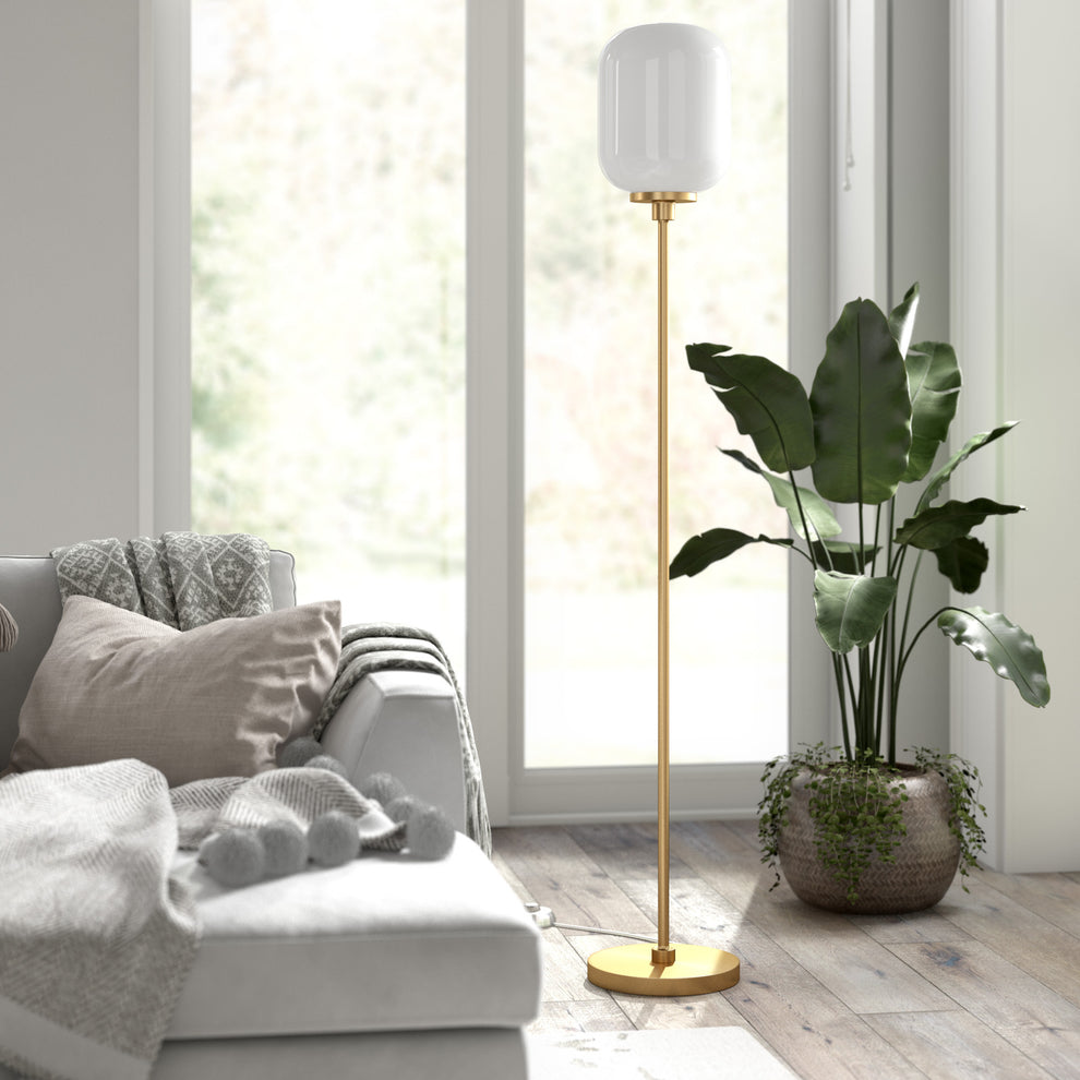 Brass Novelty Floor Lamp With White Frosted Glass Globe Shade By Homeroots | Floor Lamps | Modishstore - 5