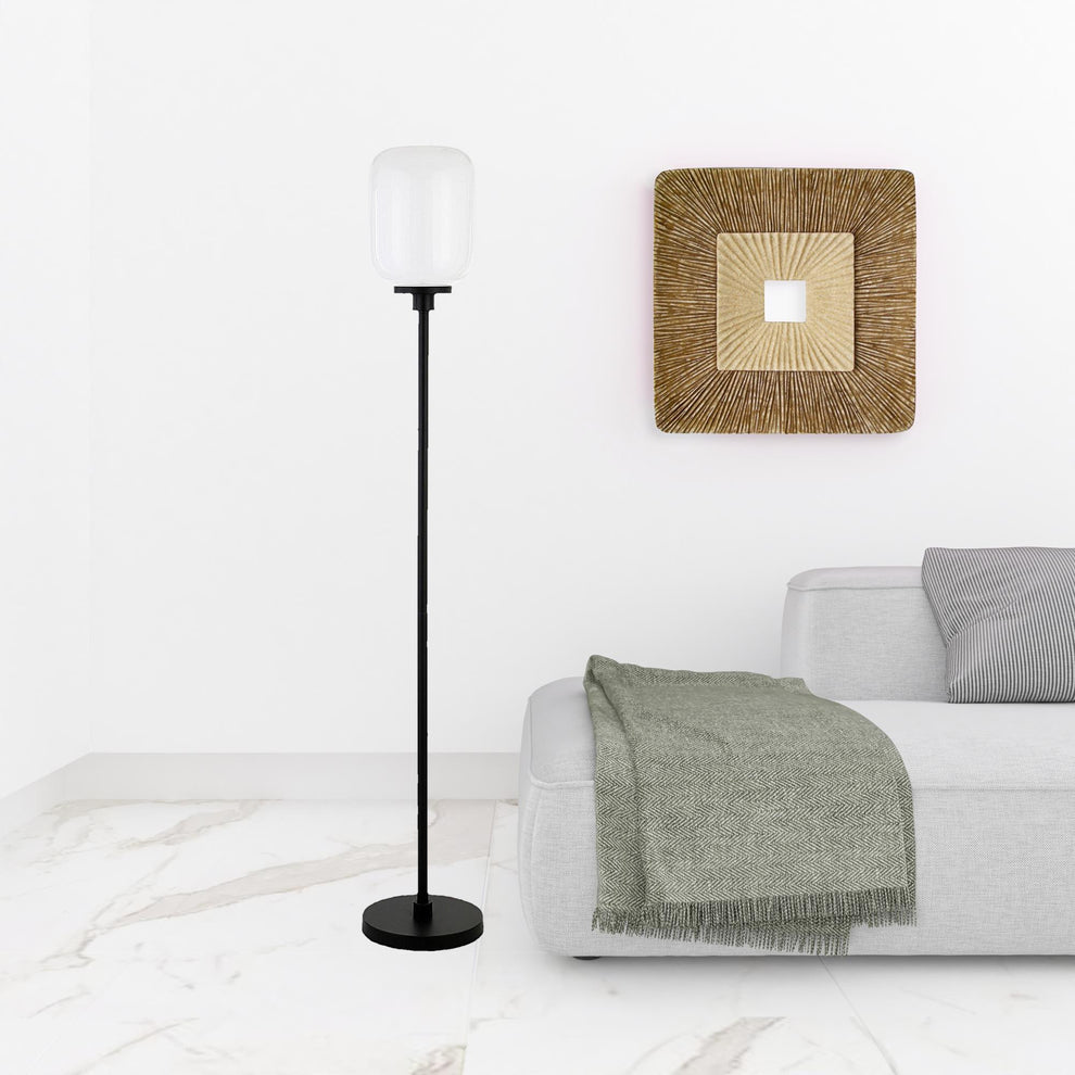 Black Novelty Floor Lamp With White Frosted Glass Globe Shade By Homeroots | Floor Lamps | Modishstore - 4