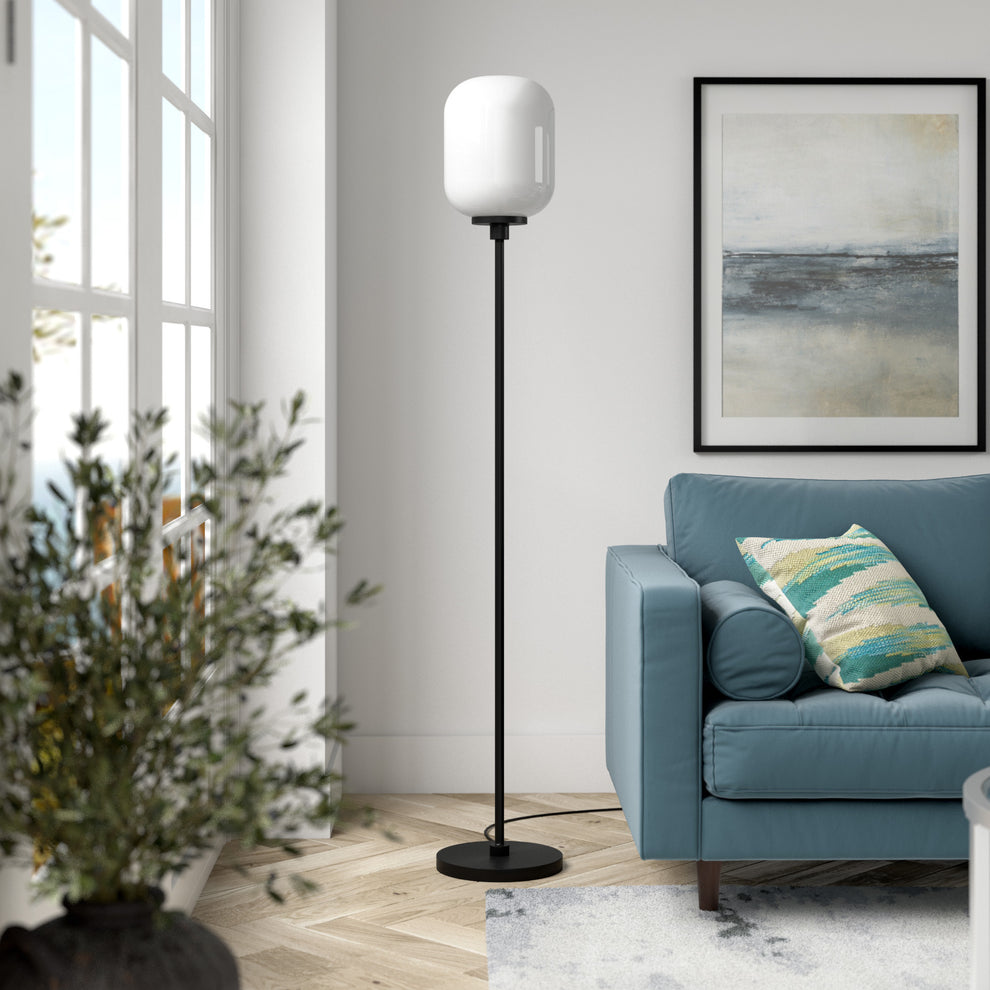 Black Novelty Floor Lamp With White Frosted Glass Globe Shade By Homeroots | Floor Lamps | Modishstore - 3