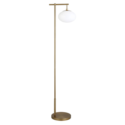 Brass Reading Floor Lamp With White Frosted Glass Globe Shade By Homeroots | Floor Lamps | Modishstore - 1