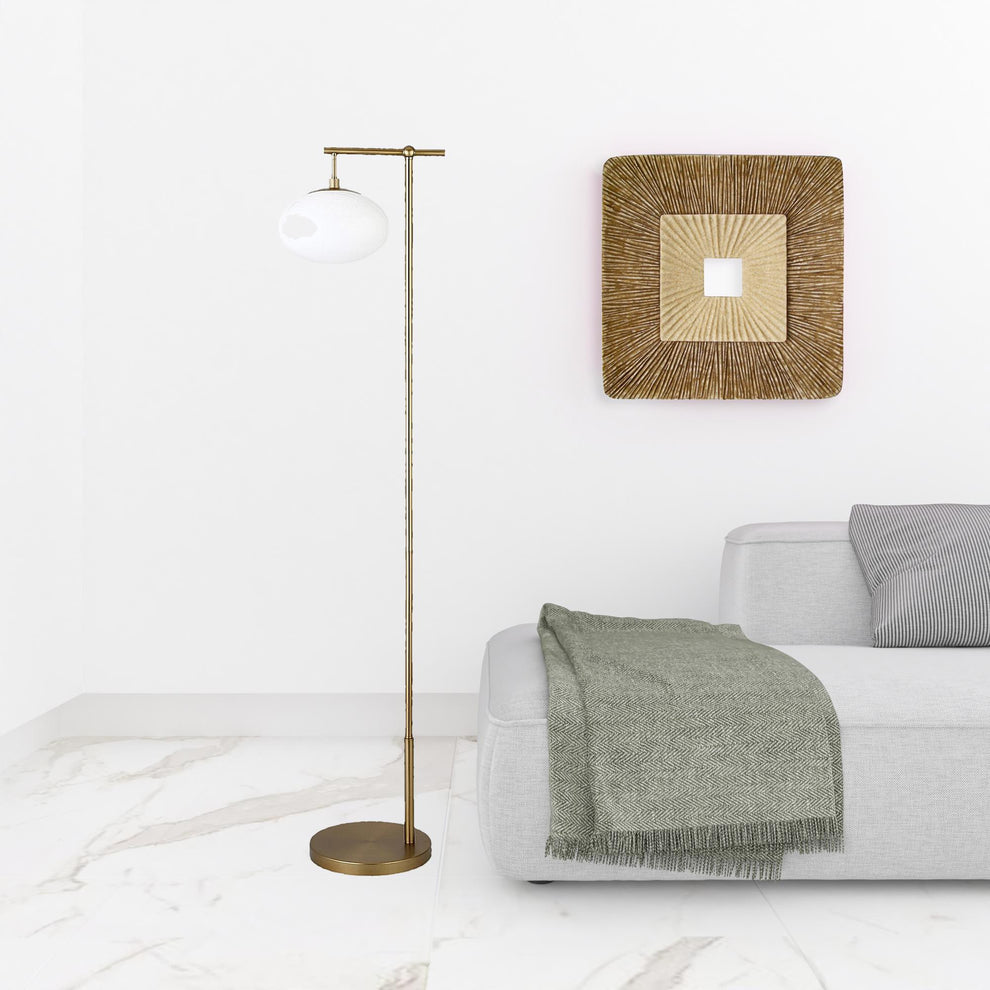 Brass Reading Floor Lamp With White Frosted Glass Globe Shade By Homeroots | Floor Lamps | Modishstore - 2