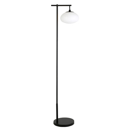 Black And White Reading Floor Lamp With White Glass Globe Shade By Homeroots | Floor Lamps | Modishstore - 1