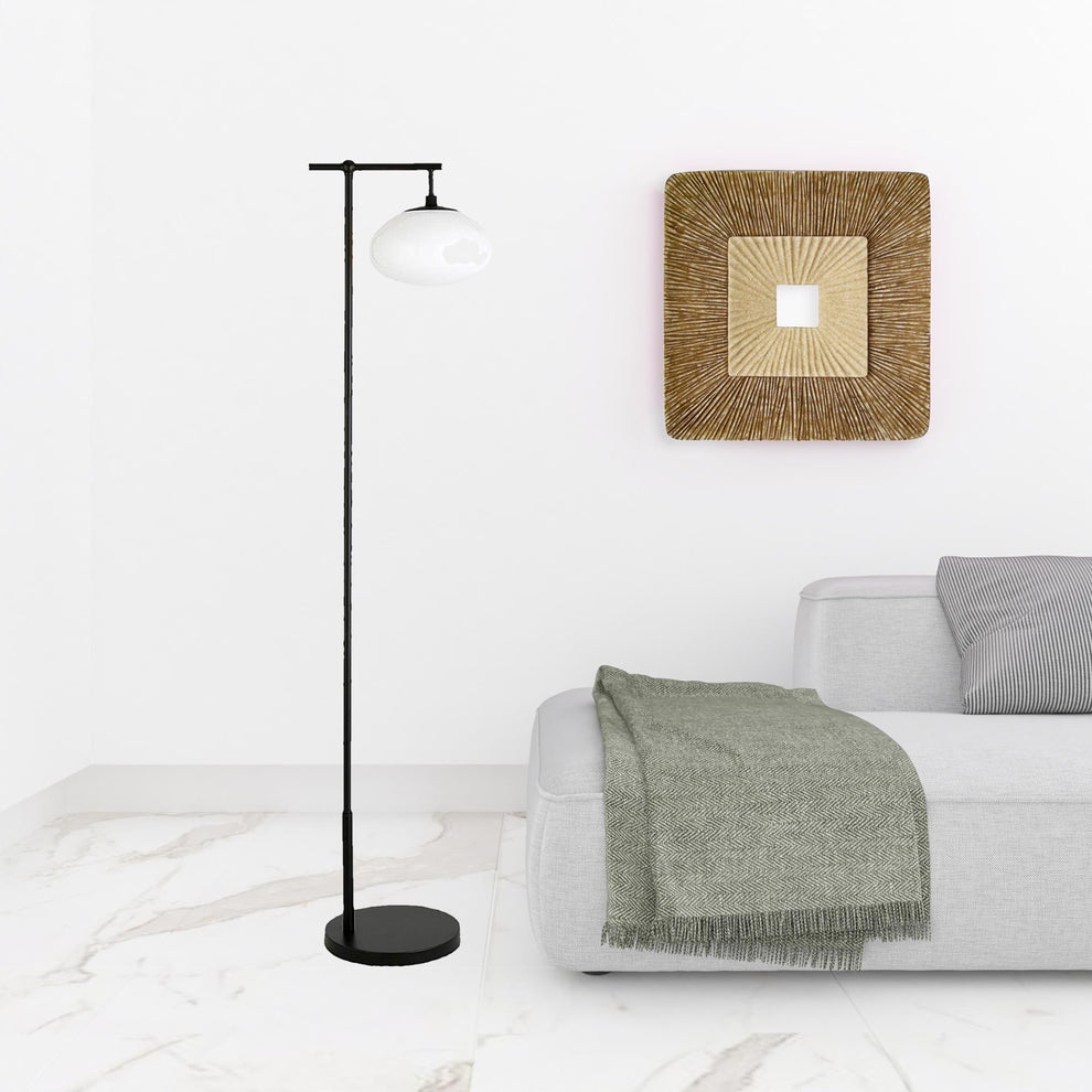 Black And White Reading Floor Lamp With White Glass Globe Shade By Homeroots | Floor Lamps | Modishstore - 2