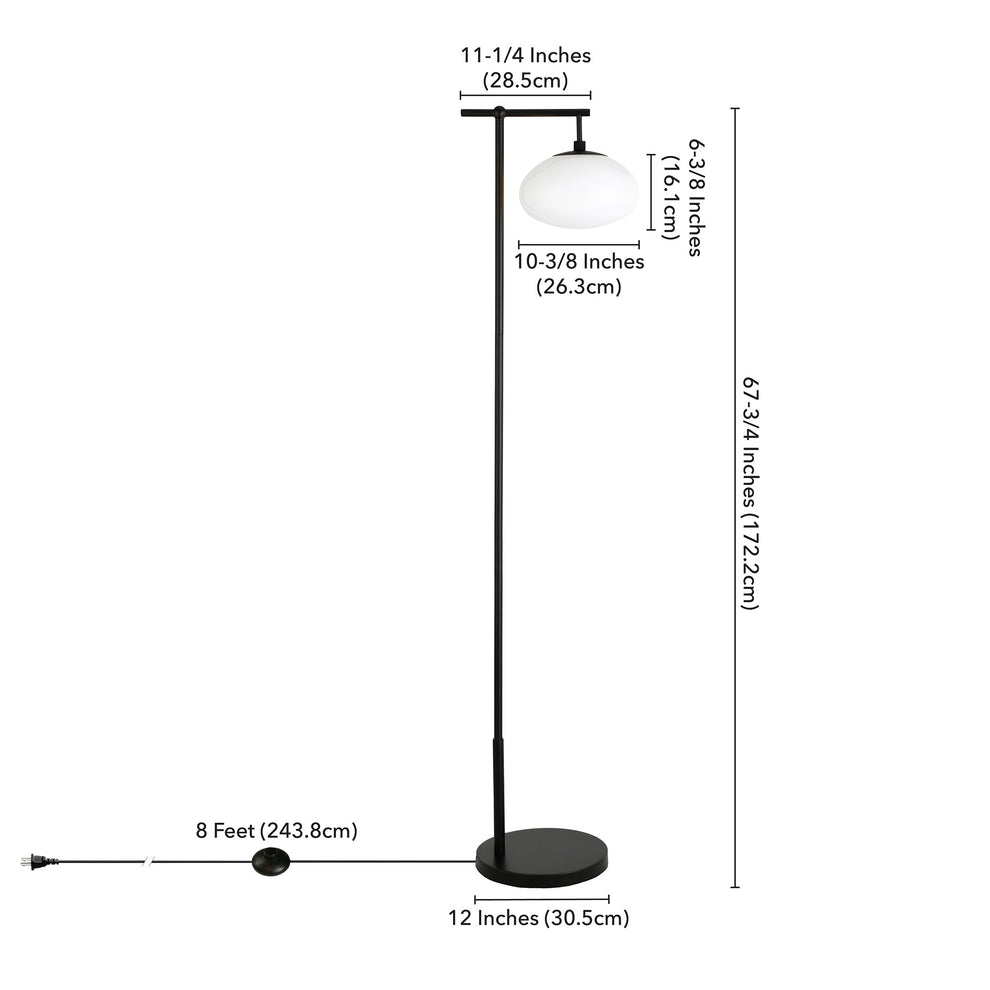 Black And White Reading Floor Lamp With White Glass Globe Shade By Homeroots | Floor Lamps | Modishstore - 6
