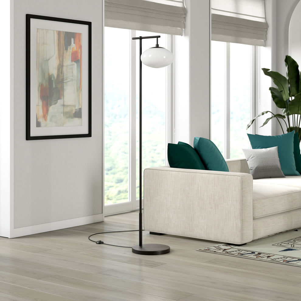 Black And White Reading Floor Lamp With White Glass Globe Shade By Homeroots | Floor Lamps | Modishstore - 4