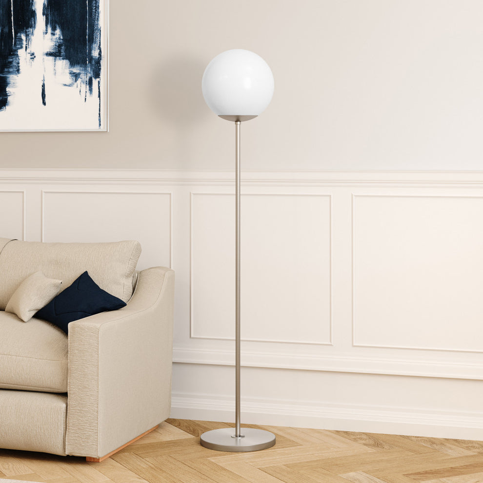 Silver Novelty Floor Lamp With White Plastic Globe Shade By Homeroots | Floor Lamps | Modishstore - 6