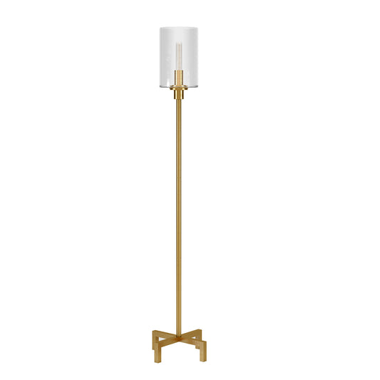 Brass Torchiere Floor Lamp With Clear Transparent Glass Drum Shade By Homeroots | Floor Lamps | Modishstore - 1