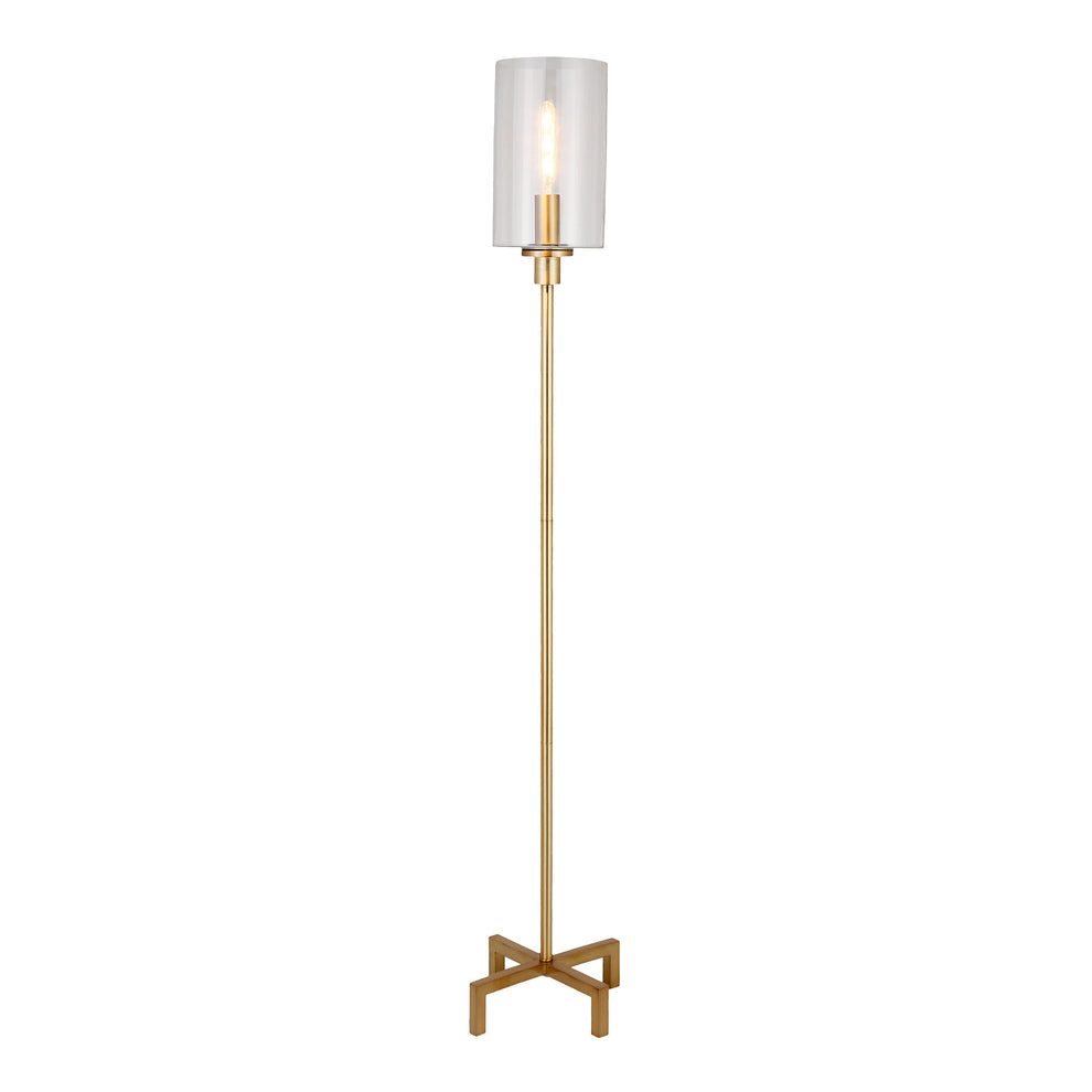 Brass Torchiere Floor Lamp With Clear Transparent Glass Drum Shade By Homeroots | Floor Lamps | Modishstore - 3
