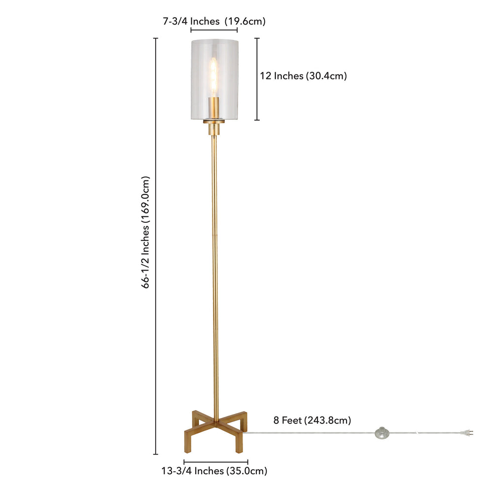 Brass Torchiere Floor Lamp With Clear Transparent Glass Drum Shade By Homeroots | Floor Lamps | Modishstore - 8