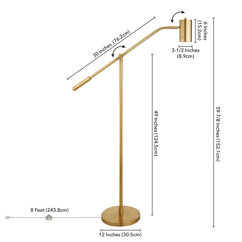 Brass Swing Arm Floor Lamp With Brass Drum Shade By Homeroots | Floor Lamps | Modishstore - 8