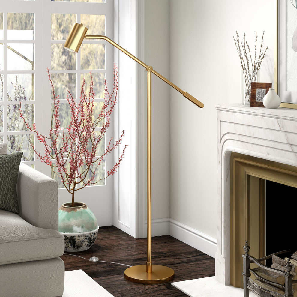 Brass Swing Arm Floor Lamp With Brass Drum Shade By Homeroots | Floor Lamps | Modishstore - 6