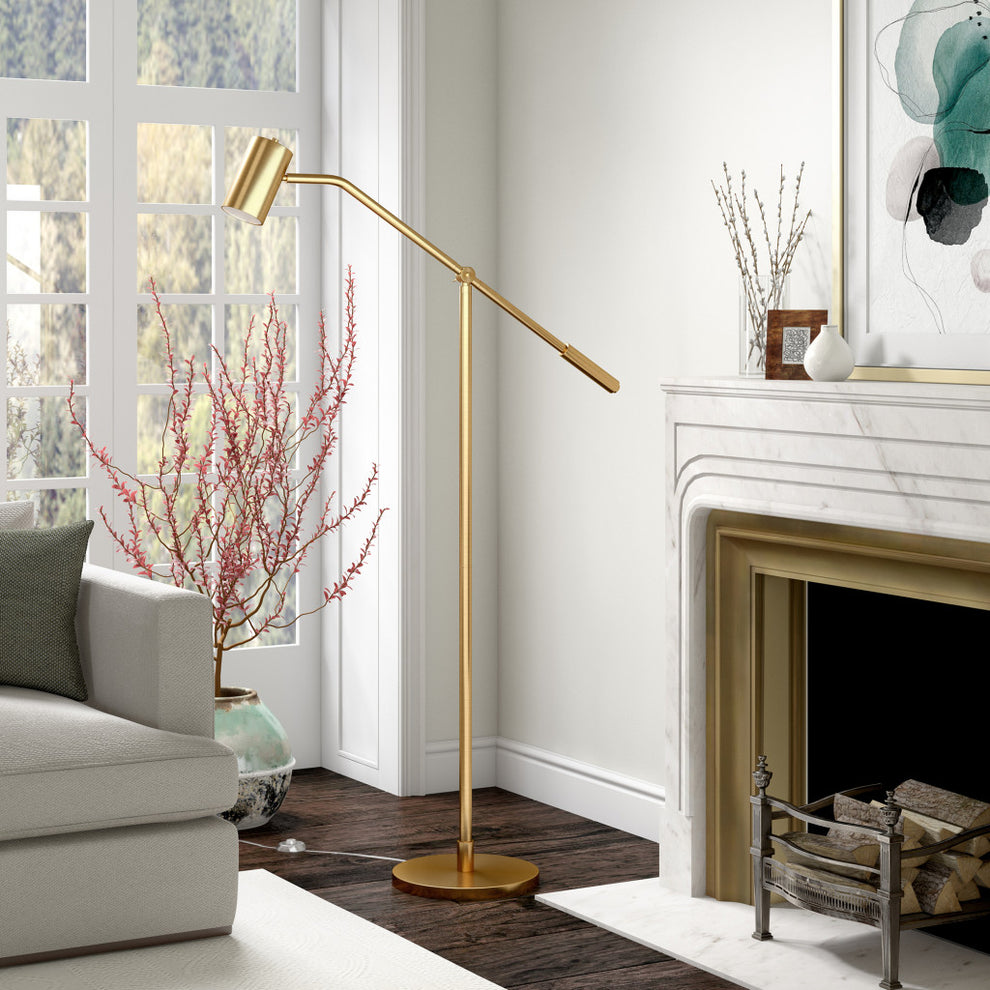 Brass Swing Arm Floor Lamp With Brass Drum Shade By Homeroots | Floor Lamps | Modishstore - 3