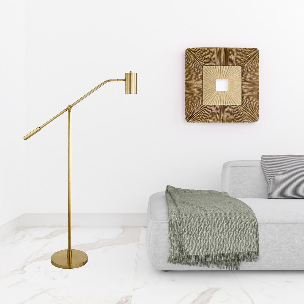 Brass Swing Arm Floor Lamp With Brass Drum Shade By Homeroots | Floor Lamps | Modishstore - 5