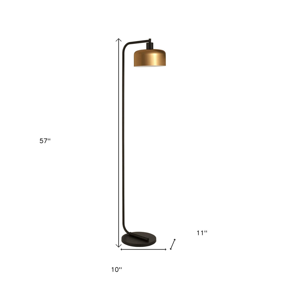Black Arched Floor Lamp With Brass Bell Shade By Homeroots | Floor Lamps | Modishstore - 3