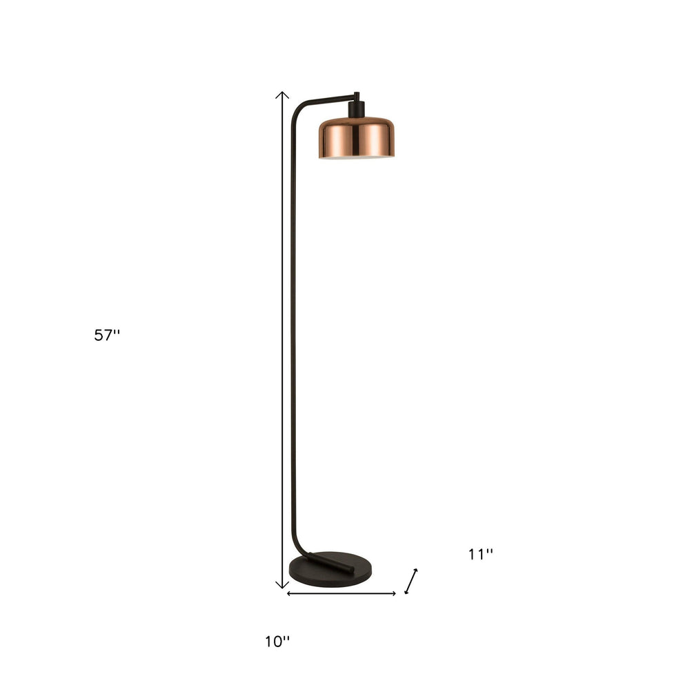 Black Arched Floor Lamp With Copper Metal Bell Shade By Homeroots | Floor Lamps | Modishstore - 3