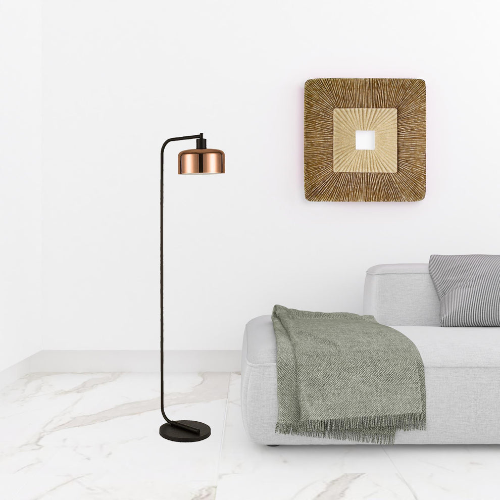 Black Arched Floor Lamp With Copper Metal Bell Shade By Homeroots | Floor Lamps | Modishstore - 2