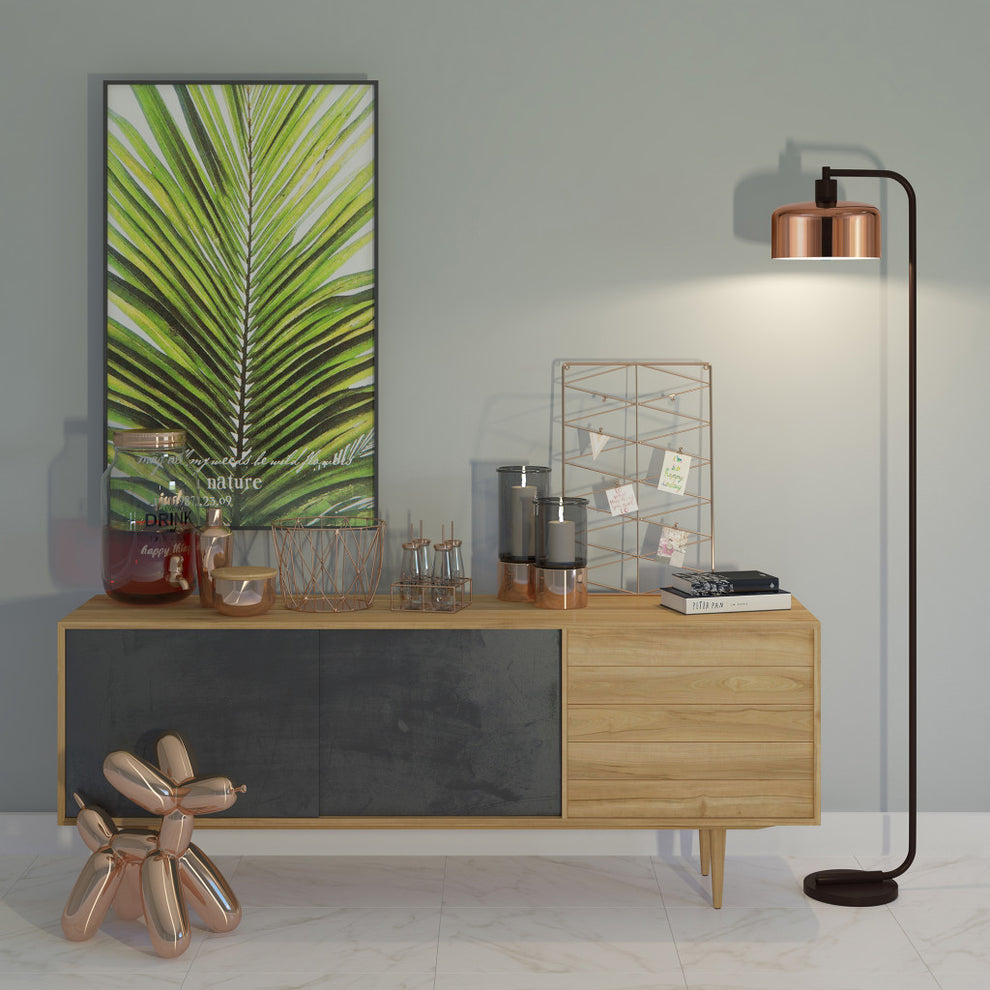 Black Arched Floor Lamp With Copper Metal Bell Shade By Homeroots | Floor Lamps | Modishstore - 4