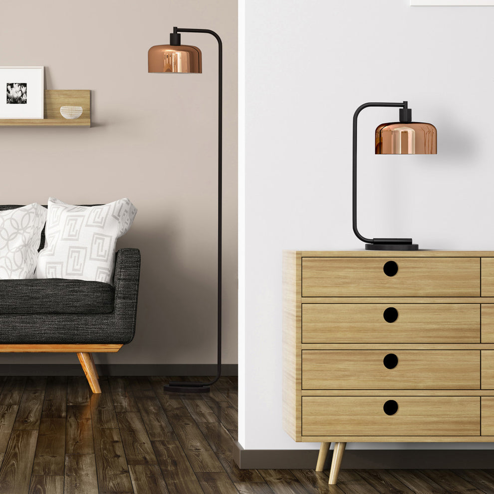 Black Arched Floor Lamp With Copper Metal Bell Shade By Homeroots | Floor Lamps | Modishstore - 6
