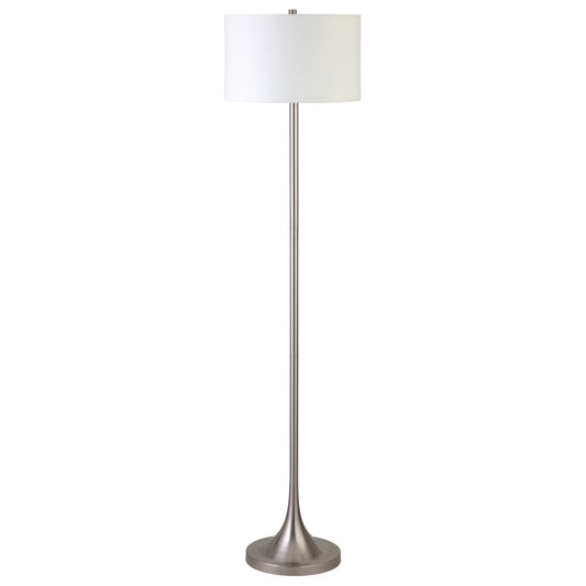 Nickel Floor Lamp With White Fabric Drum Shade By Homeroots | Floor Lamps | Modishstore - 1
