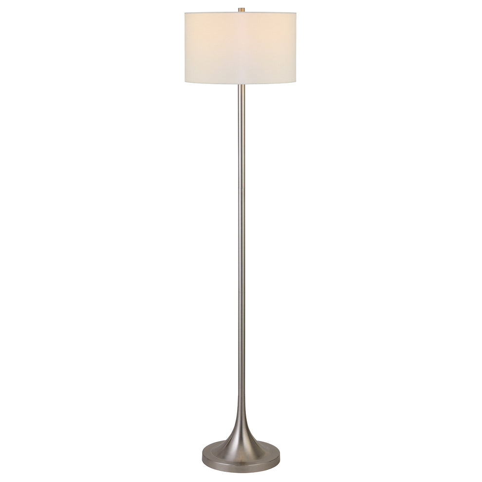 Nickel Floor Lamp With White Fabric Drum Shade By Homeroots | Floor Lamps | Modishstore - 7