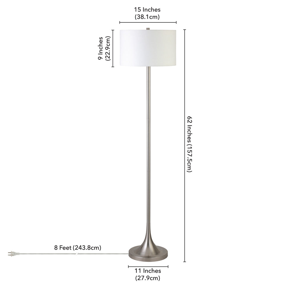 Nickel Floor Lamp With White Fabric Drum Shade By Homeroots | Floor Lamps | Modishstore - 6
