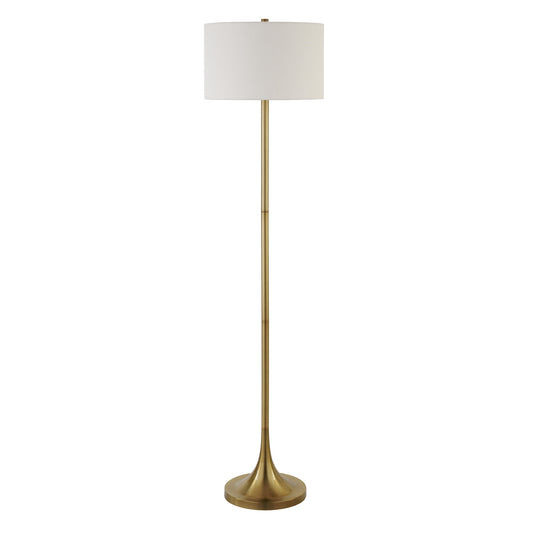 Brass Floor Lamp With White Fabric Drum Shade By Homeroots | Floor Lamps | Modishstore - 1