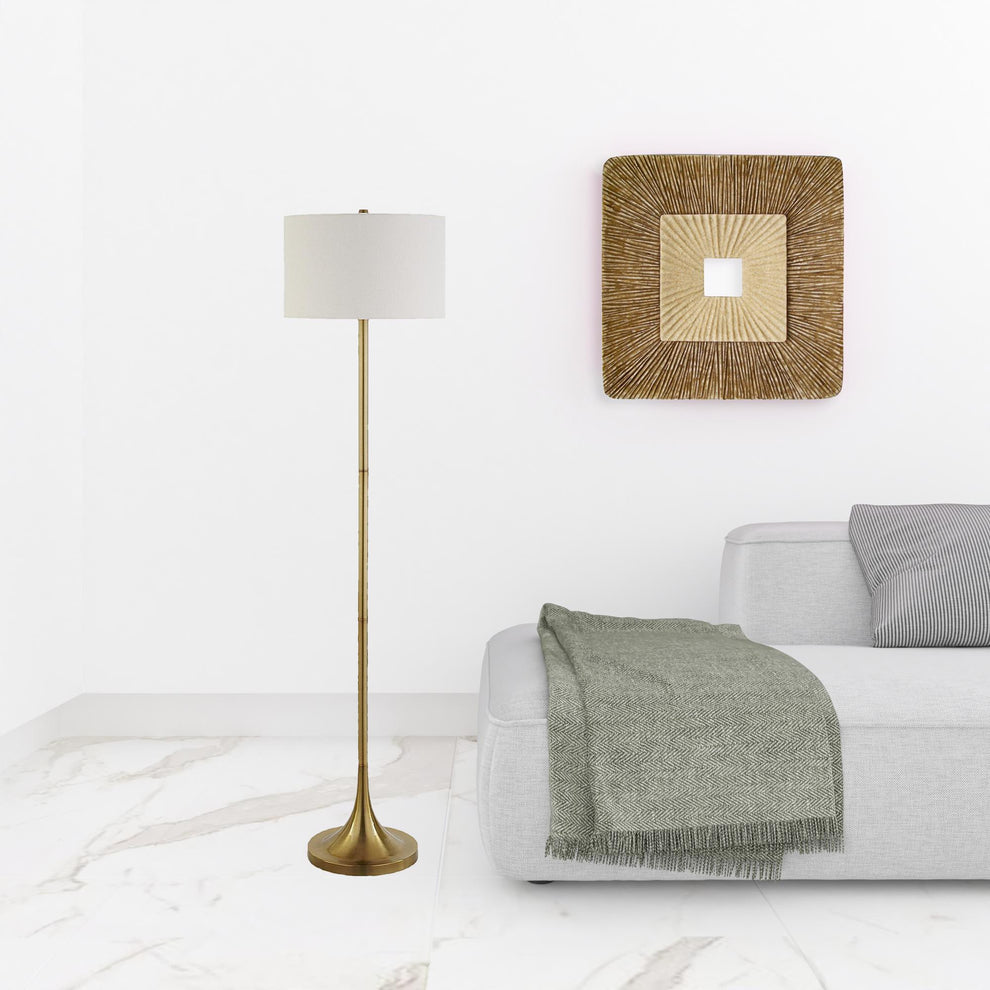 Brass Floor Lamp With White Fabric Drum Shade By Homeroots | Floor Lamps | Modishstore - 4