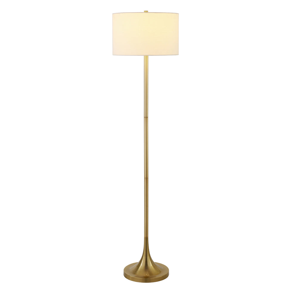 Brass Floor Lamp With White Fabric Drum Shade By Homeroots | Floor Lamps | Modishstore - 6