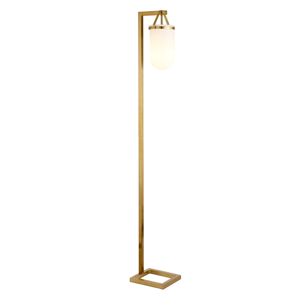 Brass Arched Floor Lamp With White No Pattern Frosted Glass Dome Shade By Homeroots | Floor Lamps | Modishstore - 2