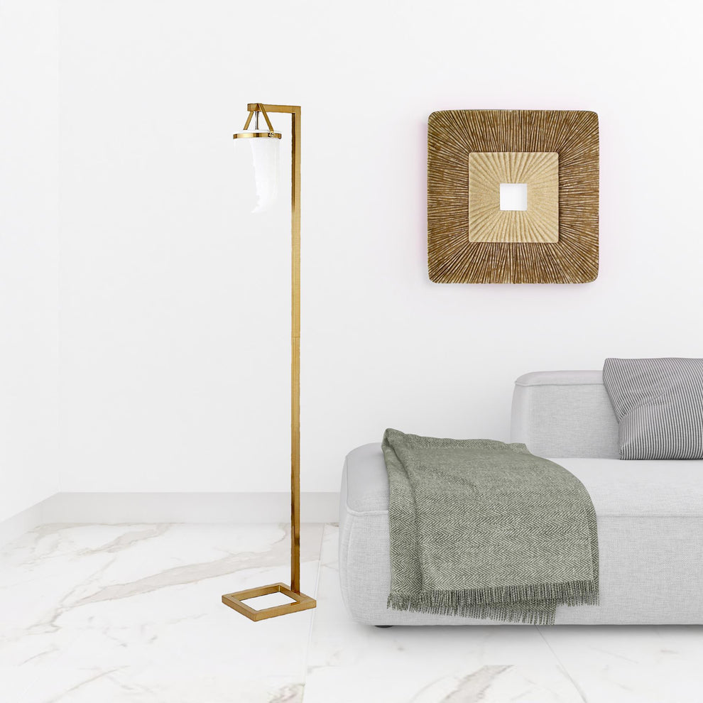 Brass Arched Floor Lamp With White No Pattern Frosted Glass Dome Shade By Homeroots | Floor Lamps | Modishstore - 7