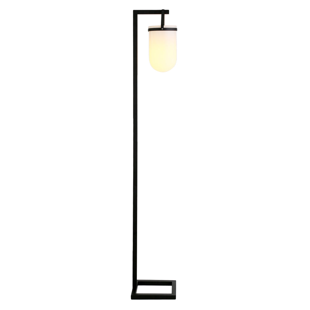 Black Arched Floor Lamp With White Frosted Glass Dome Shade By Homeroots | Floor Lamps | Modishstore - 2