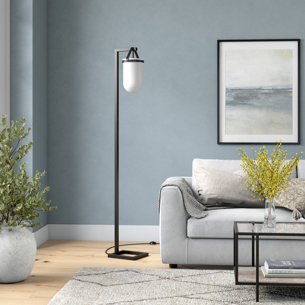 Black Arched Floor Lamp With White Frosted Glass Dome Shade By Homeroots | Floor Lamps | Modishstore - 5