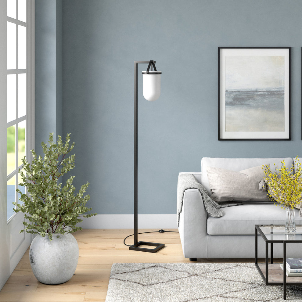 Black Arched Floor Lamp With White Frosted Glass Dome Shade By Homeroots | Floor Lamps | Modishstore - 6